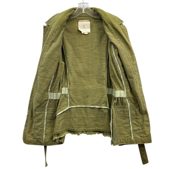 HEI HEI Women's Olive Green Utility Jacket Belted Ruffled Back Women's Size L - Picture 2 of 11